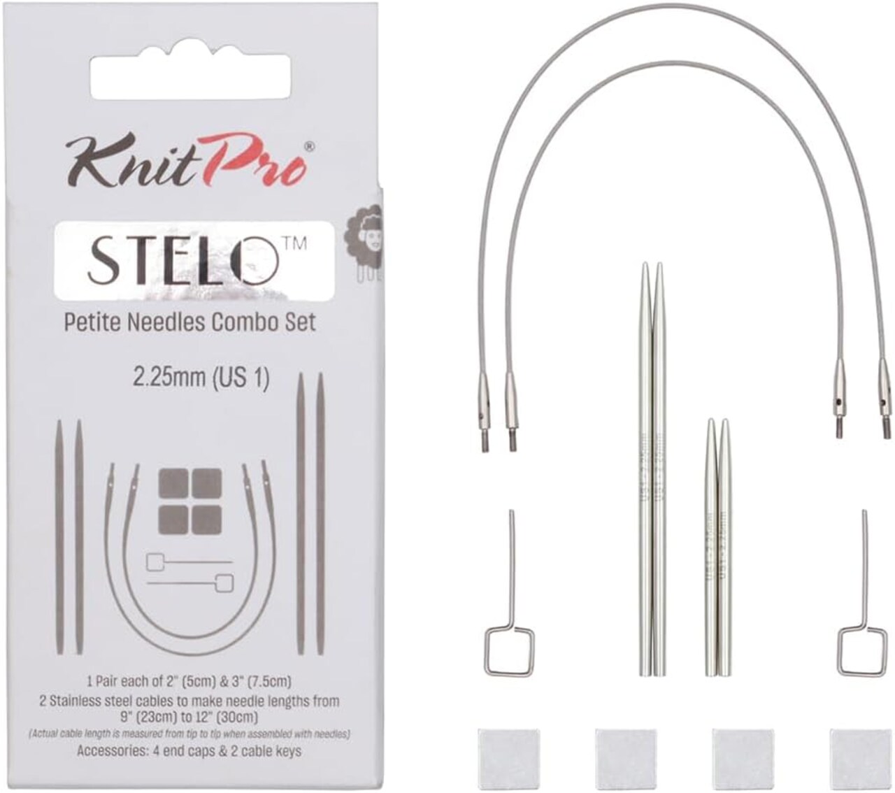 KnitPro Stelo Petite Interchangeable Knitting Needle Combo Set 2" (5cm) & 3" Size 1 (2.25mm)